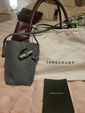 Longchamp Crossbody Phone Pouch in Slate Gray with Silver Toggle